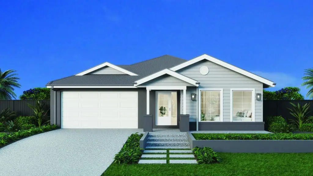 Contemporary single-story family home with a spacious driveway, well-maintained garden, and large windows, ideal for families seeking land for sale in Gippsland.