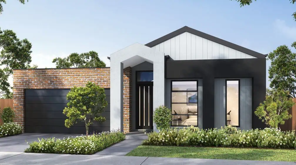 Contemporary house with modern design, large windows, and landscaped garden in Gippsland, available for land purchase through LandGipps.
